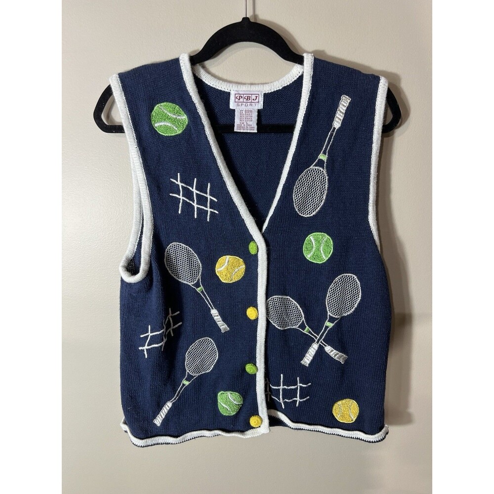 PBJ Sport Womens Tennis Sweater Vest Blue Summer Preppy Vintage Large